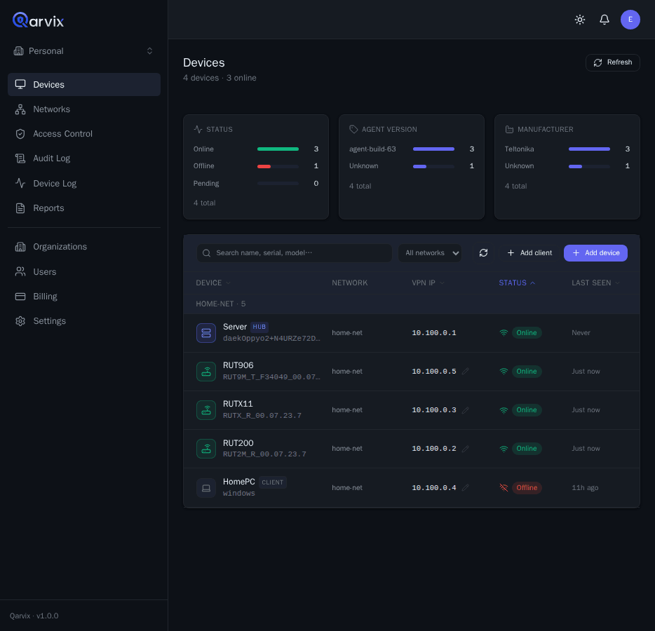 Панель устройств Qarvix